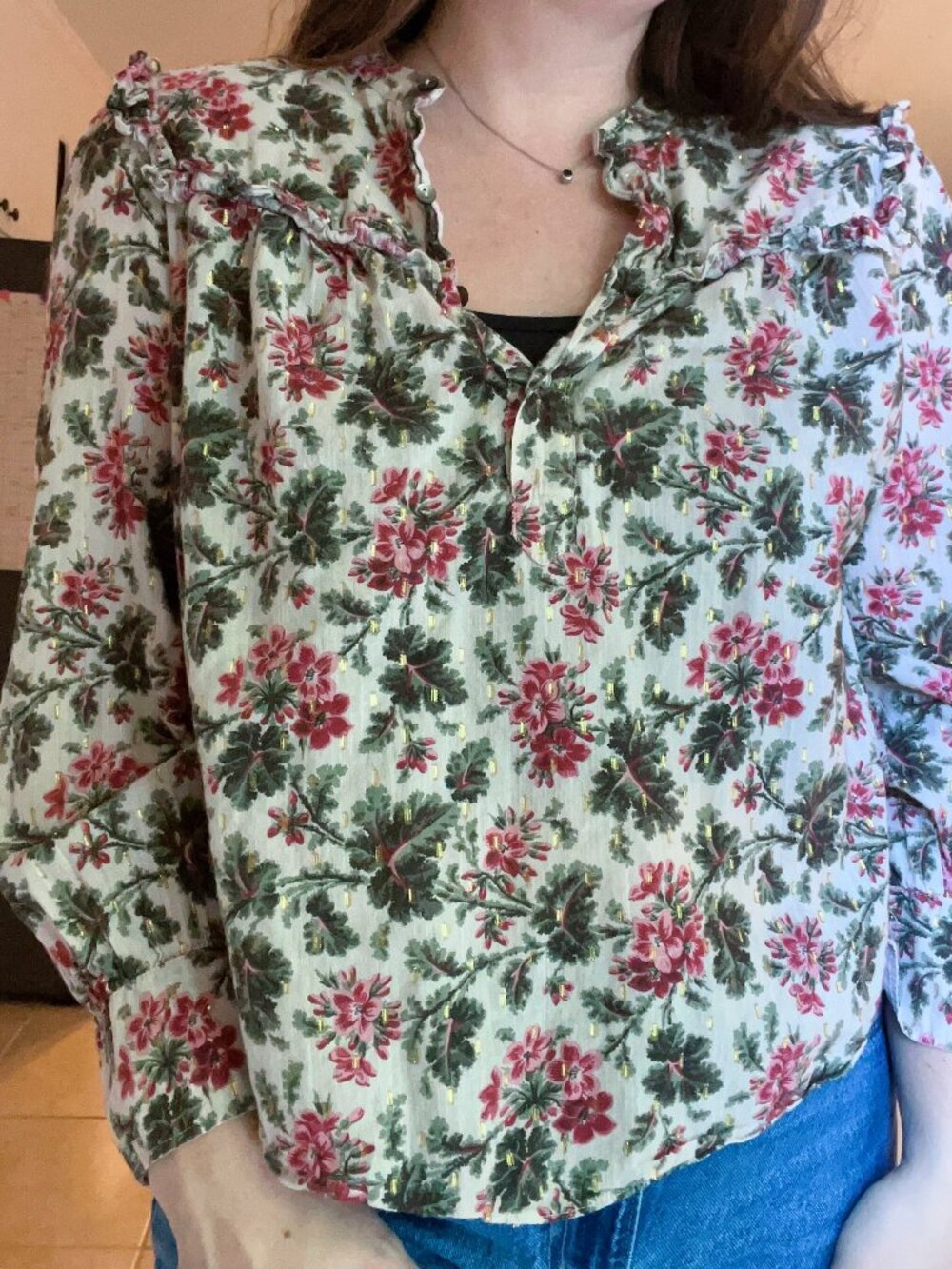 La Vie Rebecca Taylor Cream and Pink Floral Blouse